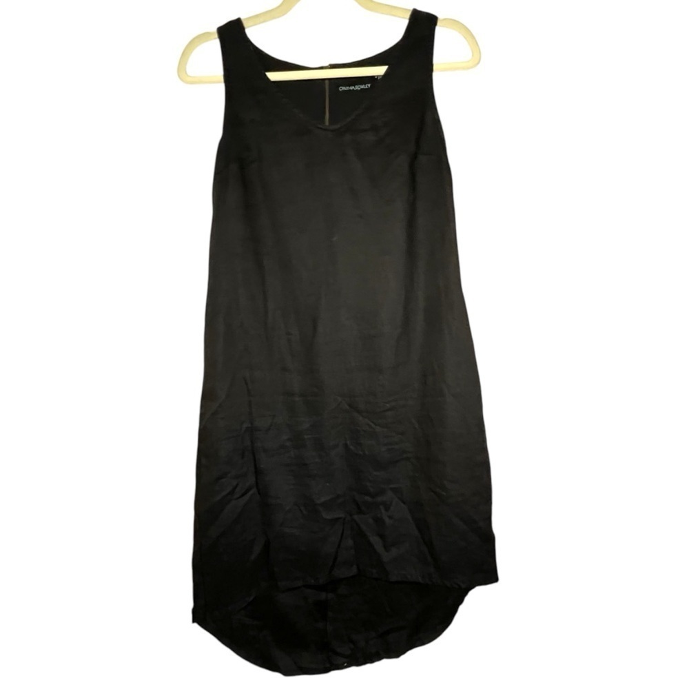 Cynthia Rowley 100% Linen Black V Neck Shift Dress Size 4